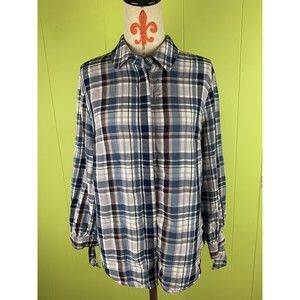 Lane Bryant Women Flannel Comfort Tunic 14 Long Sleeve Bow End Hidden Button Up